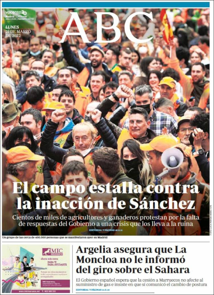 Portada de 'ABC' del 21 de marzo de 2022 / Kiosko