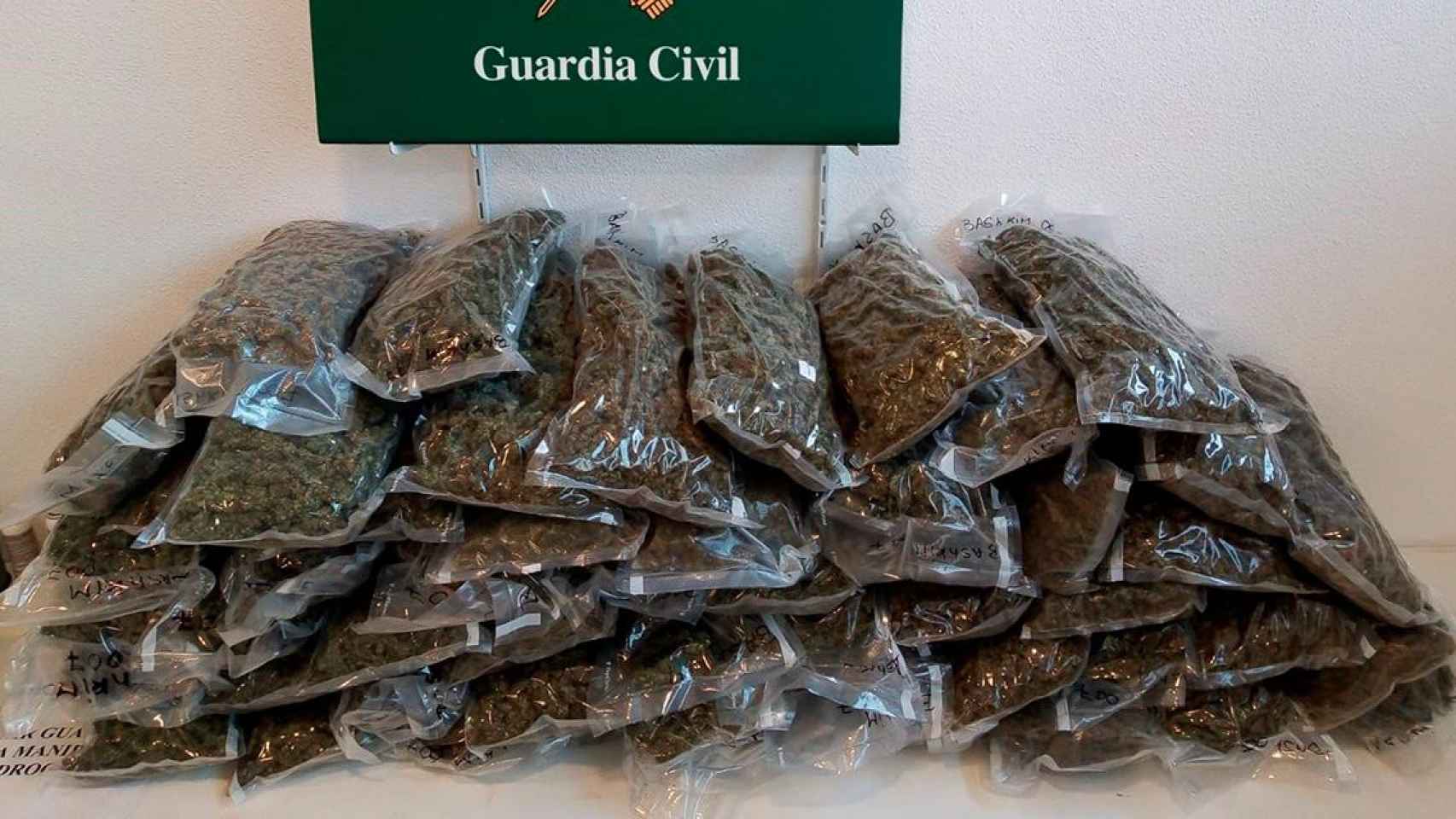 Los más de 27 kilos de marihuana incautados por la benemérita en La Jonquera (Girona) / GUARDIA CIVIL