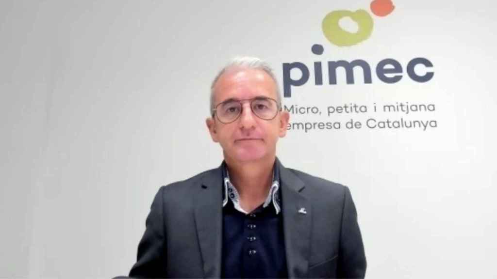 El secretario general de Pimec, Josep Ginesta, durante la presentación de los resultados de la encuesta sobre teletrabajo