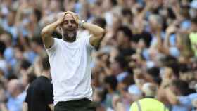 Pep Guardiola, celebrando un gol con el Manchester City / EFE