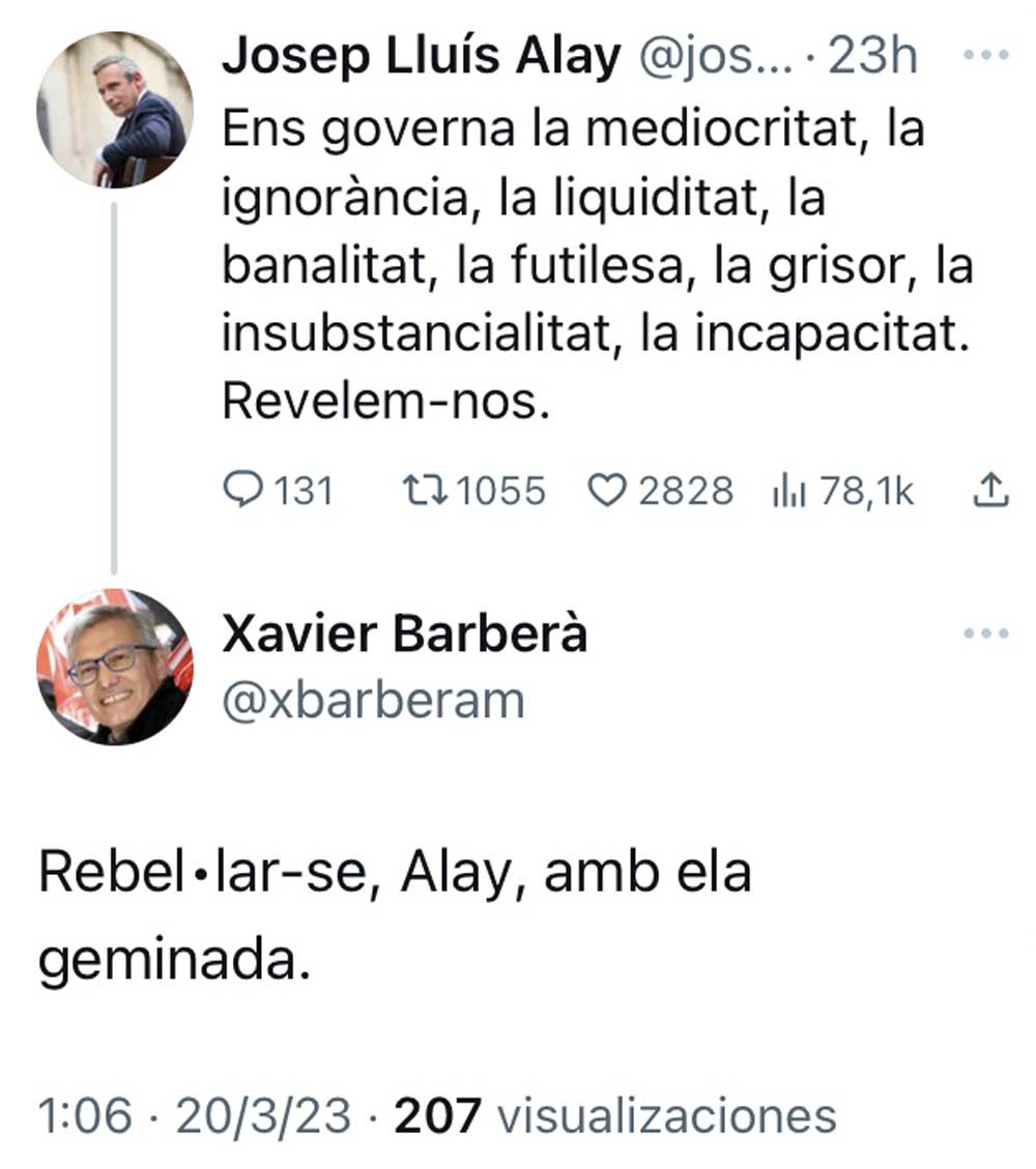 Alay, escribiendo revelarse en vez de rebelarse, y un internauta haciéndoselo saber / TWITTER