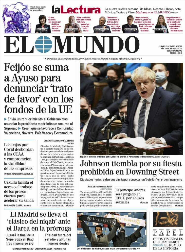 Portada de 'El Mundo' del 13 de enero de 2022 / KIOSKO.NET