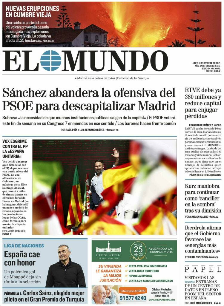 Portada de 'El Mundo' del 11 de octubre de 2021 / KIOSKO.NET