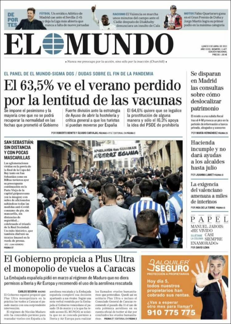 Portada del 5 de abril de 2021 de 'El Mundo' / KIOSKO.NET