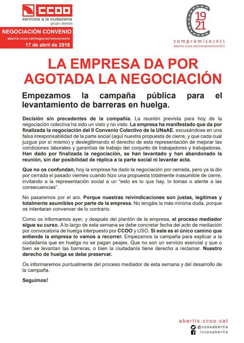 Comunicado de CCOO Abertis