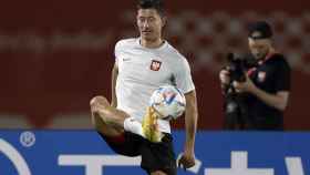 Lewandowski, en el entrenamiento de este martes de Polonia / EFE