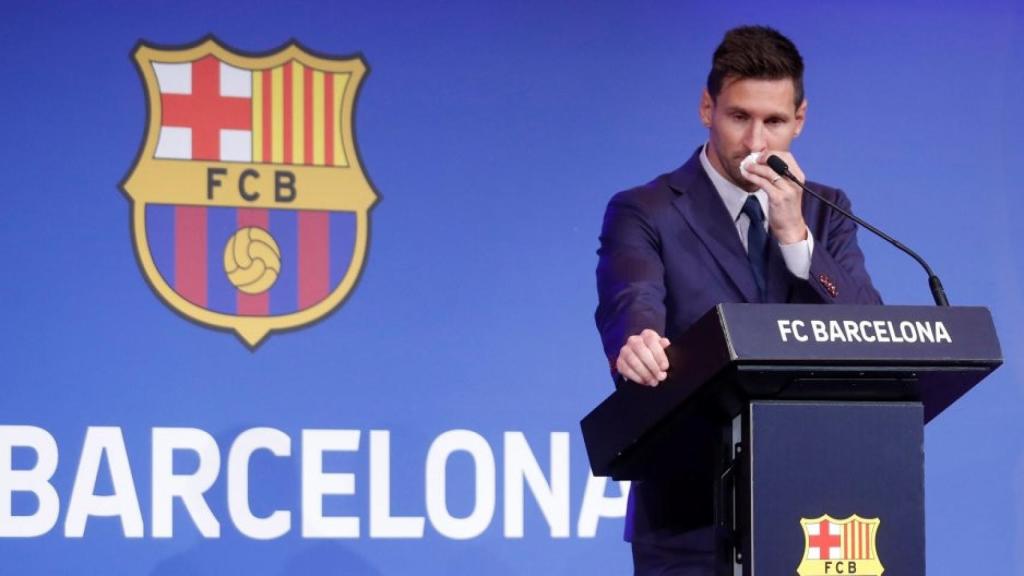 Leo Messi en la comparecencia de su despedida del Barça