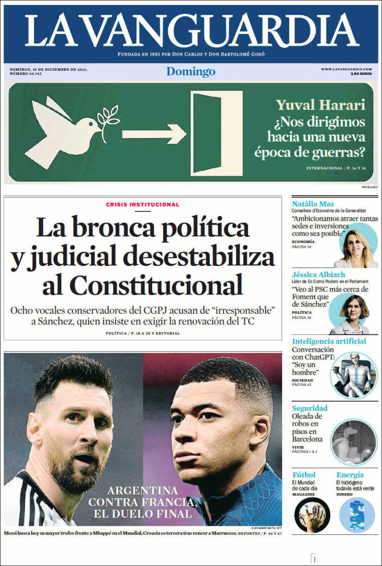 Portada de 'La Vanguardia' del 18 de diciembre de 2022