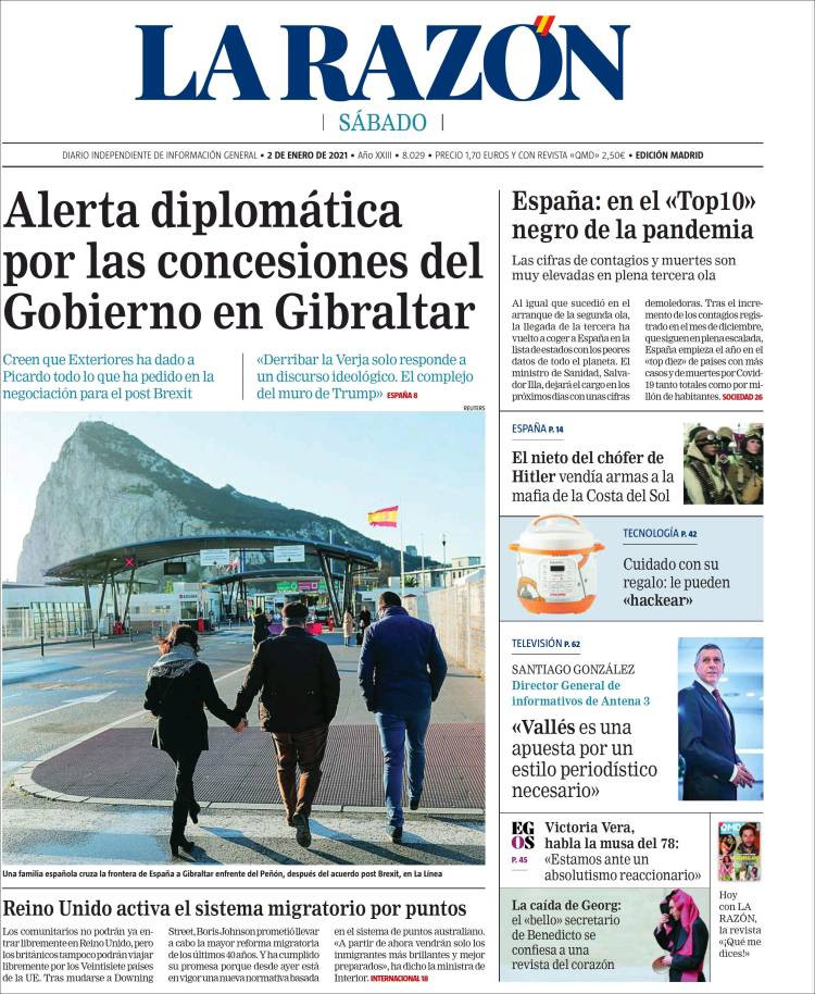 Portada de La Razón, 2 de enero de 2021