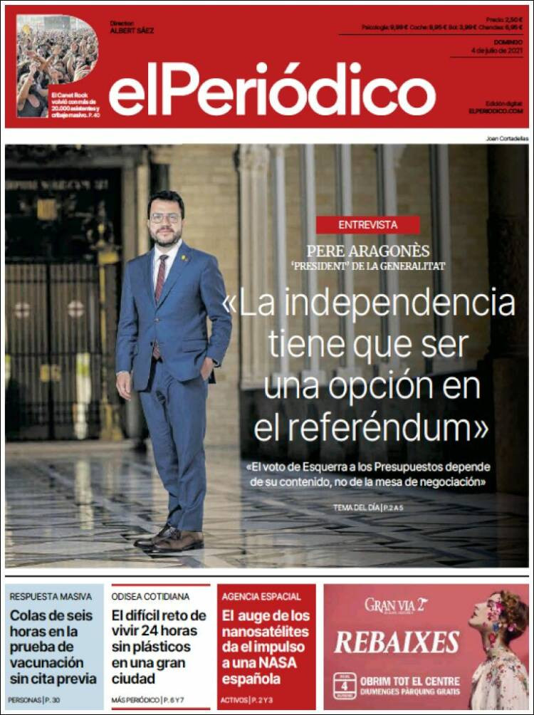 Portada de 'El Periódico' del 4 de julio de 2021 / KIOSKO.NET