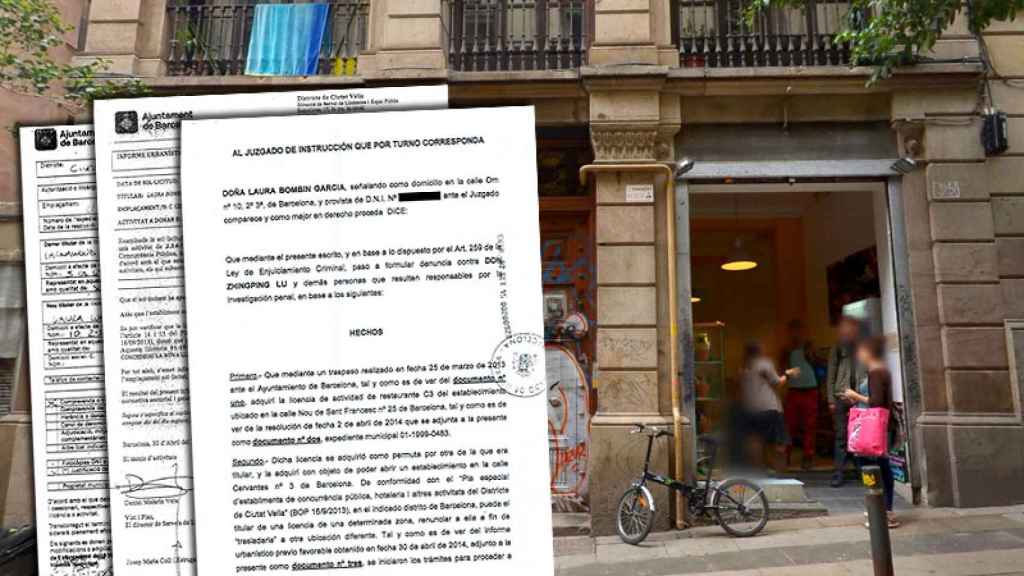 Foto del local y parte de la documentación que la propietaria aporta para denunciar la usurpación de identidad / CG