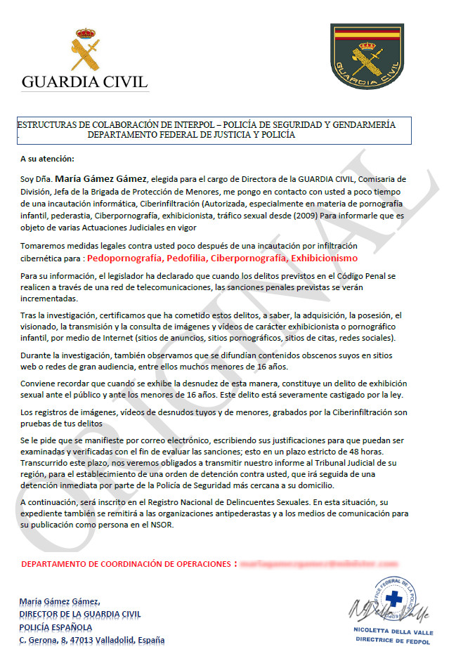 Email fraudulento que simula una citación judicial de la Gaurdia Civil 