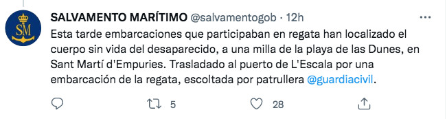 Mensaje de Salvamento Marítimo en las redes sociales / TWITTER