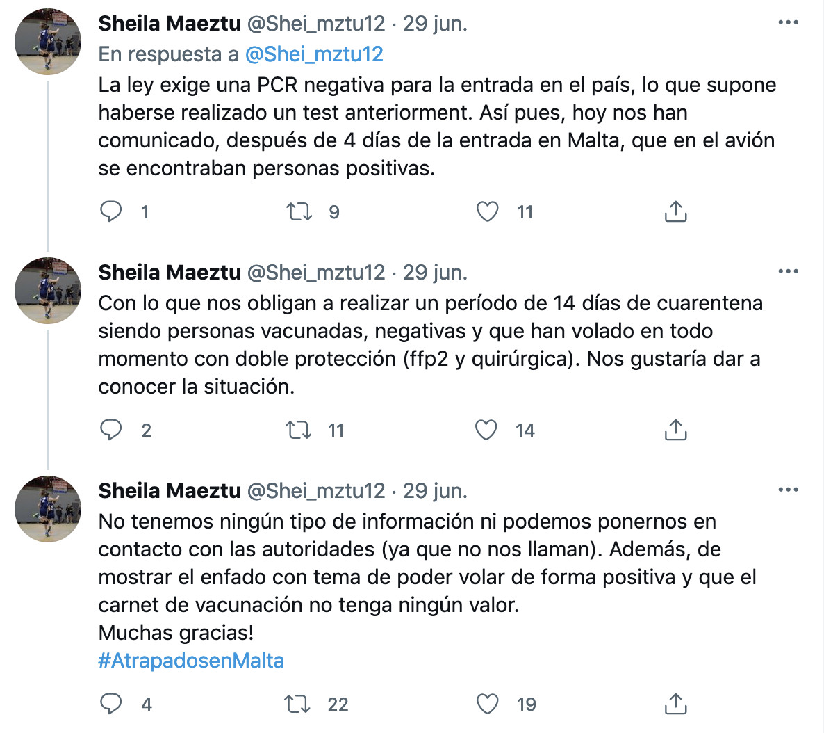 Una estudiante denuncia estar retenida en Malta pese a estar vacunada contre el Covid / TWITTER