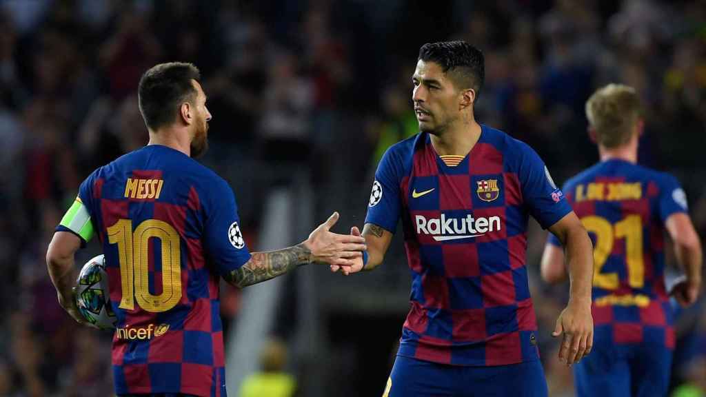 Messi y Luis Suárez celebran un gol del Barça / EFE