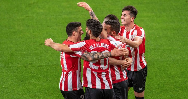 Los jugadores del Athletic, celebrando su gol ante el Atlético | EFE