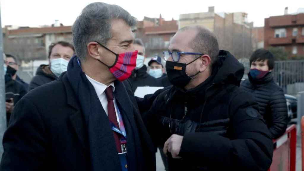 Joan Laporta, junto a Jordi Farré durante la campaña | EFE