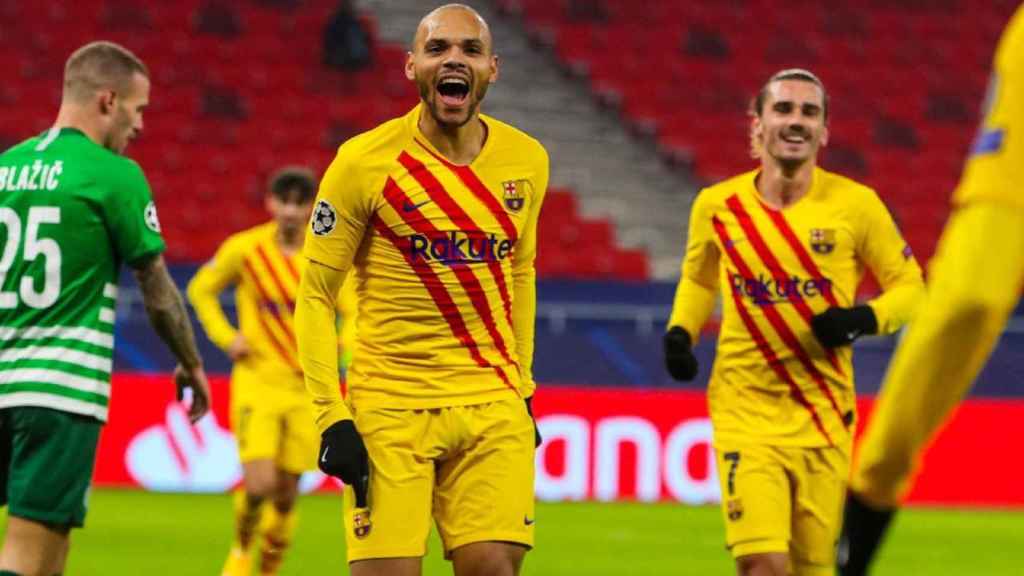 Braithwaite, celebrando su gol ante el Ferencvaros | FCB