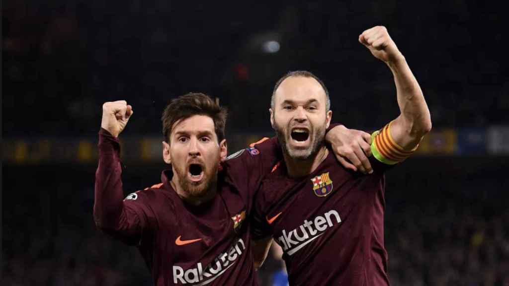 Una foto de Leo Messi y Andrés Iniesta celebrando el tanto ante el Chelsea en Champions / EFE