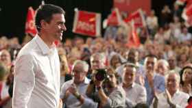 El candidato a la presidencia del PSOE, Pedro Sánchez, en el acto de campaña del domingo en Zaragoza.