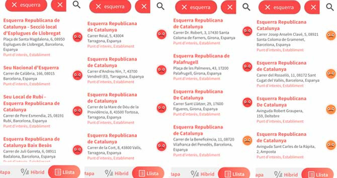 Algunas de las sedes de ERC valoradas negativamente en CatalApp