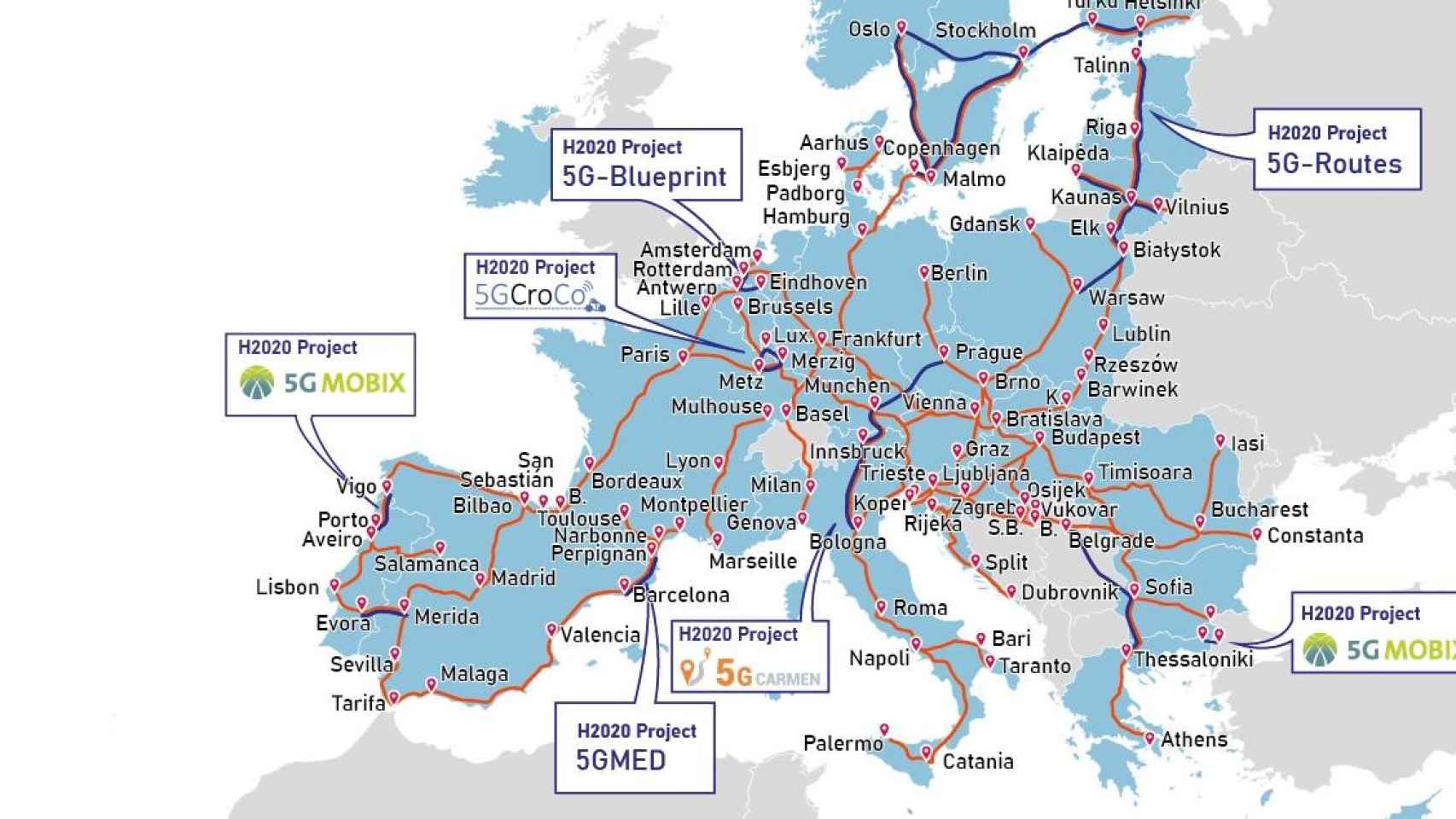 El mapa del 5G en Europa para la movilidad del futuro