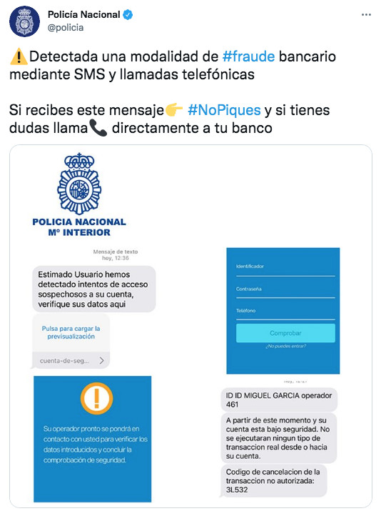 Alerta de la Policía sobre una estafa telefónica / POLICÍA