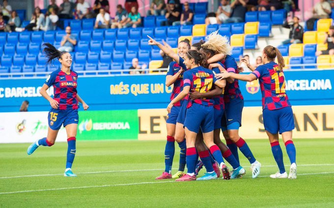 Las jugadoras del FC Barcelona celebrando un tanto contra el Logroño / FC Barcelona