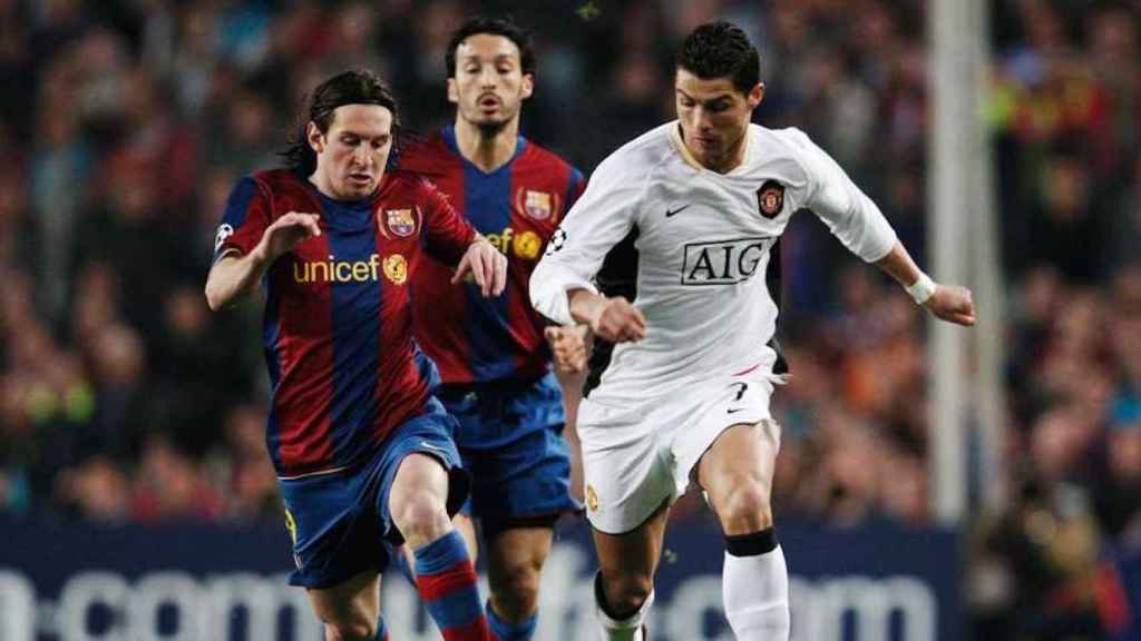 Leo Messi y Cristiano Ronaldo en el Barça - Manchester United de semifinales de la Champions League en 2008 / EFE