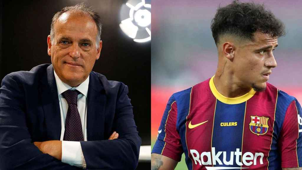 Javier Tebas, presidente de la Liga, y Philippe Coutinho, protagonistas del próximo mercado de fichajes / CULEMANIA