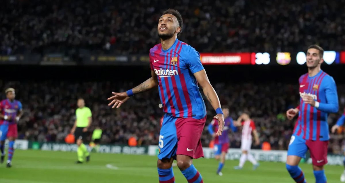 Aubameyang, celebrando un gol con el Barça, en el partido contra el Athletic Club / FCB