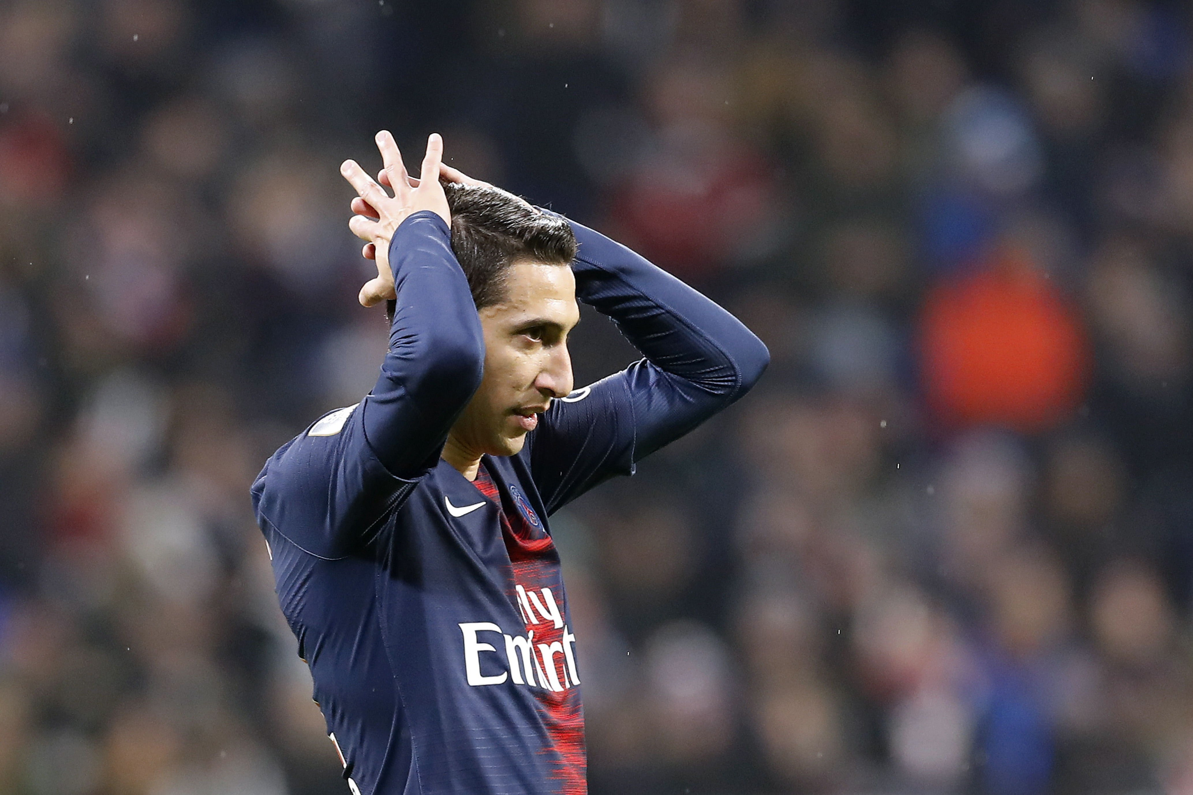 Ángel di María, jugador del PSG, en la derrota contra el Olympique de Lyon / EFE