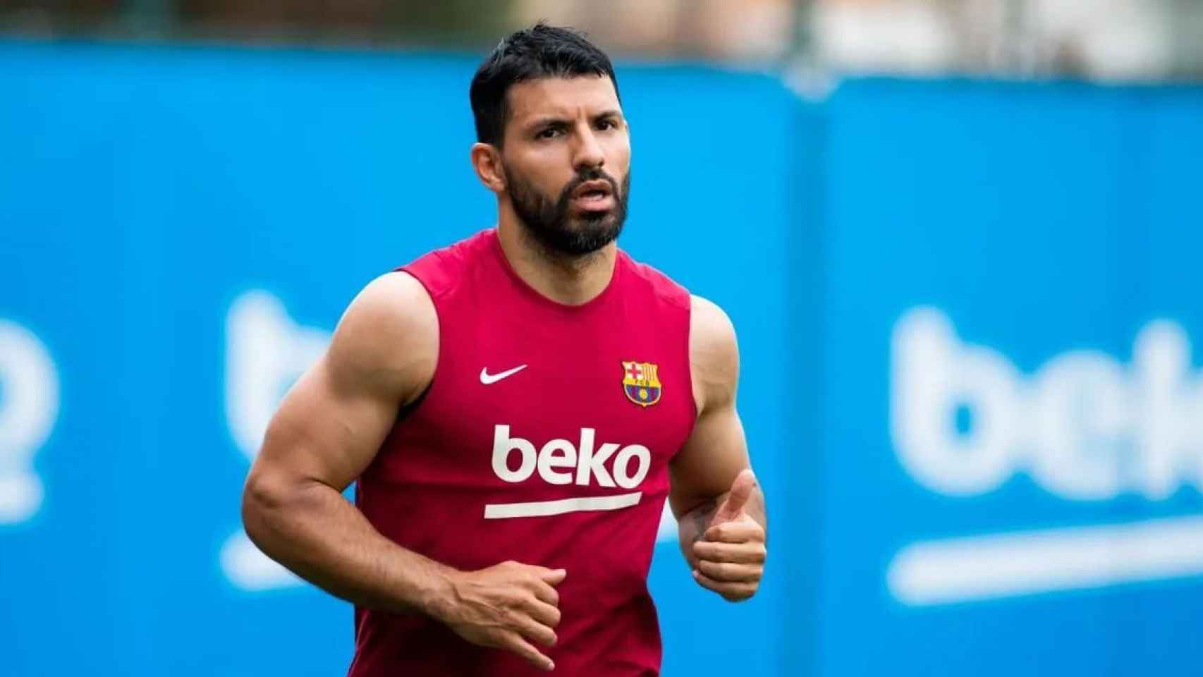 Agüero en uno de sus primeros entrenamientos con el Barça / FCB