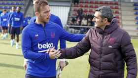 Arthur Melo y Ernesto Valverde en un entrenamiento del Barça / FC Barcelona