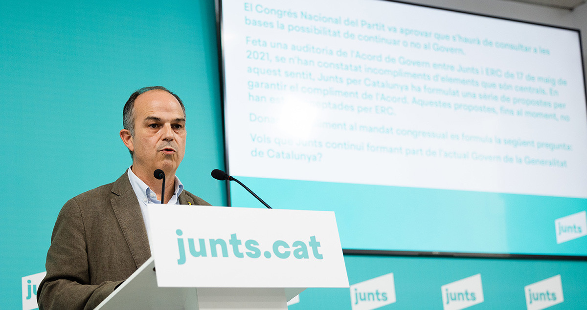 El secretario general de Junts per Catalunya (JxCat), Jordi Turull, partido que realiza este jueves y viernes la consulta sobre la continuidad en el Govern/ JUNTS