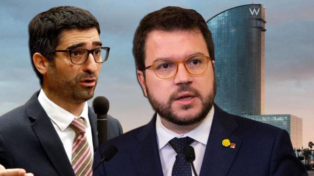 El presidente catalán, Pere Aragonès (d), y el vicepresidente, Jordi Puigneró (i), en el Hotel W, donde se celebra el encuentro empresarial del Círculo de Economía / CG