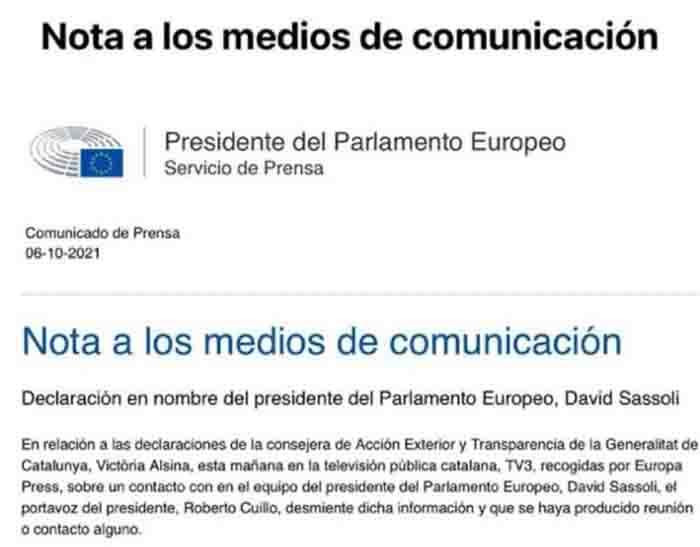 Comunicado de David Sassoli