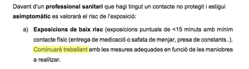 Actualización del protocolo del Departamento catalán de Salud del miércoles, 18 de marzo / CG