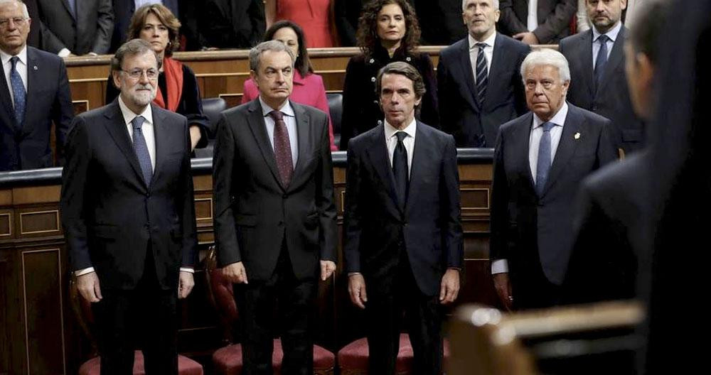 Los expresidentes del Gobierno, Mariano Rajoy, José Luis Rodríguez Zapatero, José María Aznar y Felipe González / EFE