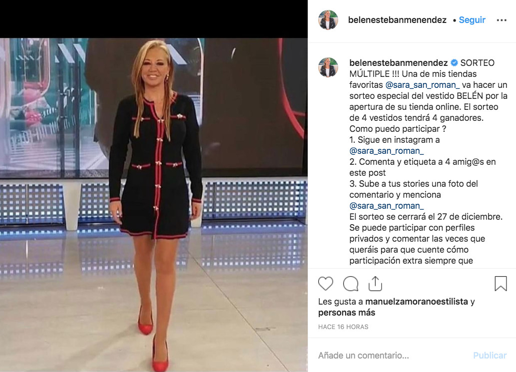 Belén Esteban sortea cuatro vestidos, iguales que el que luce en la foto, a través de sus redes sociales / INSTAGRAM