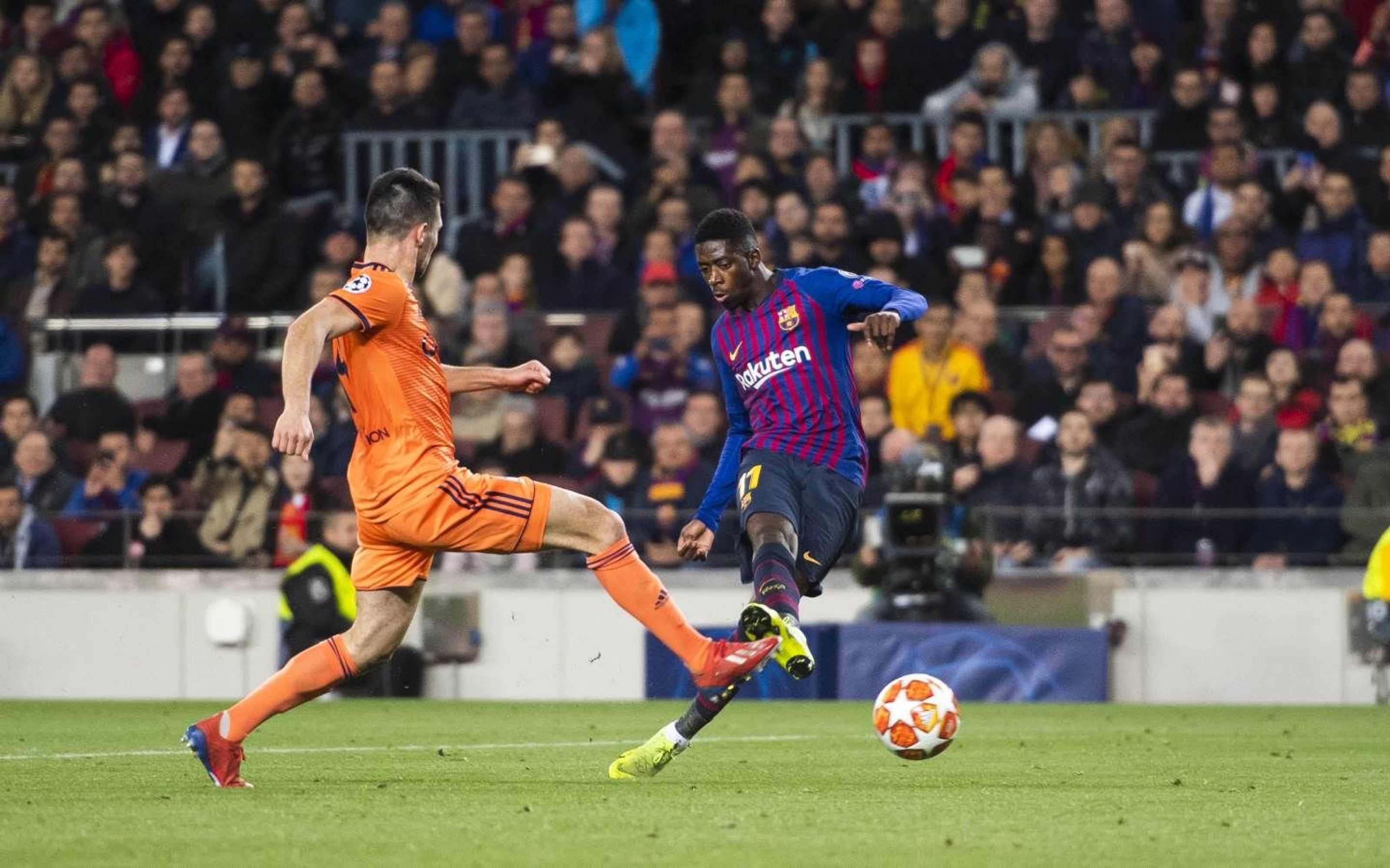 Dembelé en la acción del gol frente al Olympique / EFE