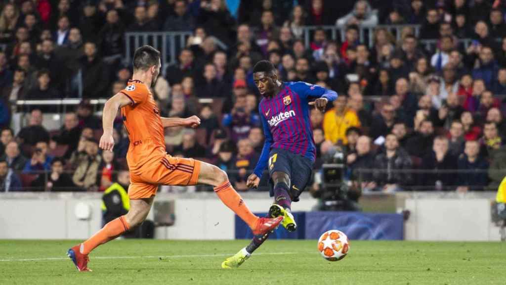 Dembelé en la acción del gol frente al Olympique / EFE