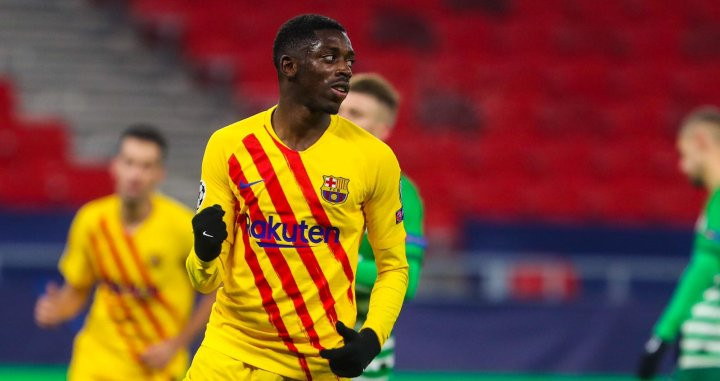 Dembelé, celebrando su gol ante Ferencvaros | FCB