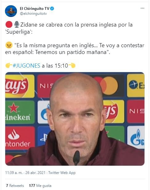 tweet zidane se cabrea