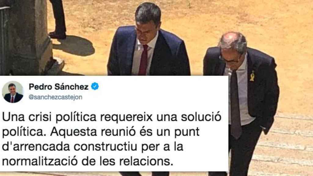 Tuit de Pedro Sánchez en catalán tras la reunión con Quim Torra / CG