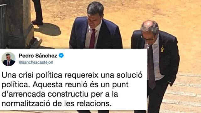 Tuit de Pedro Sánchez en catalán tras la reunión con Quim Torra / CG