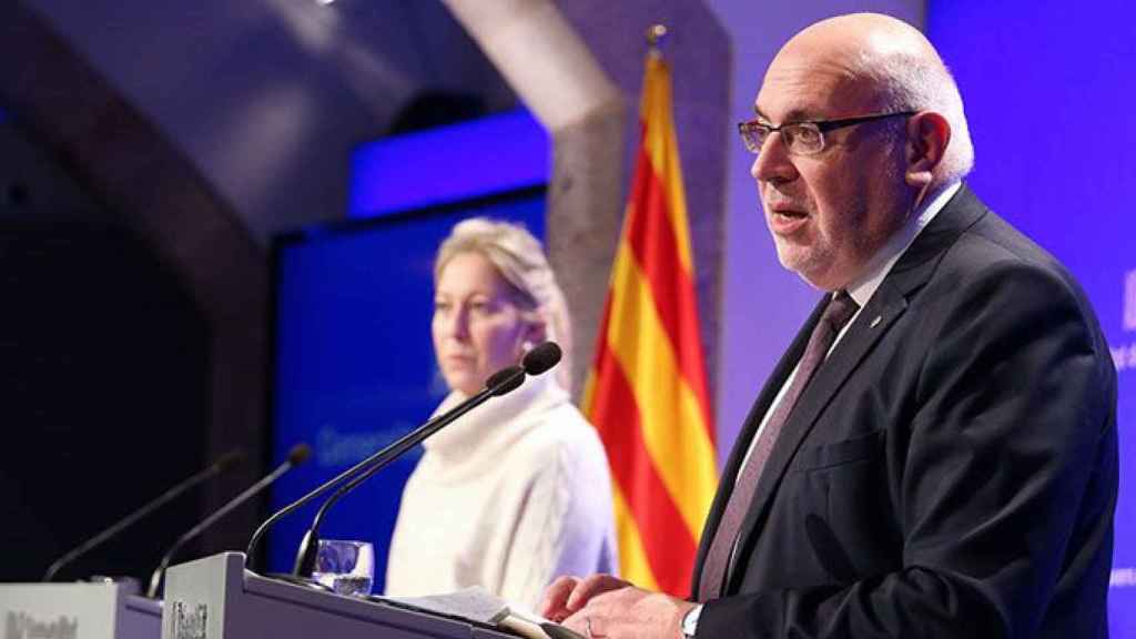 El consejero catalán de Empresa, Jordi Baiget, en la presentación del proyecto de ley de comercio, que incluye la regulación de los horarios comerciales / RUBÉN MORENO