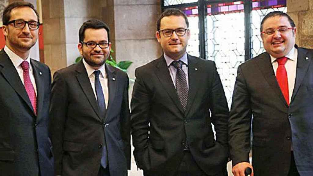 El delegado de la Generalidad en Roma, Luca Bellizzi; el secretario de Asuntos Exteriores de la Generalidad, Roger Albinyana; el director general de Relaciones Exteriores de la Generalidad, Iban Rabasa, y el delegado autonómico en Viena, Adam Casals.