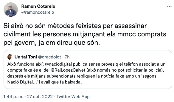 Cotarelo, defendiendo a Rai López en Twitter