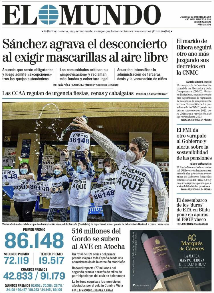 Portada de 'El Mundo' del 23 de diciembre de 2021 / KIOSKO.NET